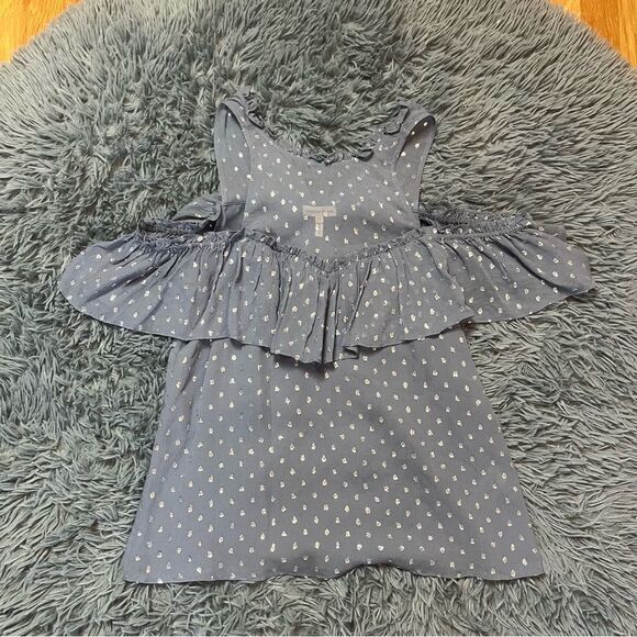 REBECCA TAYLOR Open Shoulder Silk Metallic Dot Top Size 6 - Picture 2 of 6